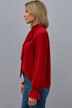 Loose Fit Long Sleeve Blouse with High Neck Red 6