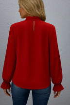 Loose Fit Long Sleeve Blouse with High Neck Red 7