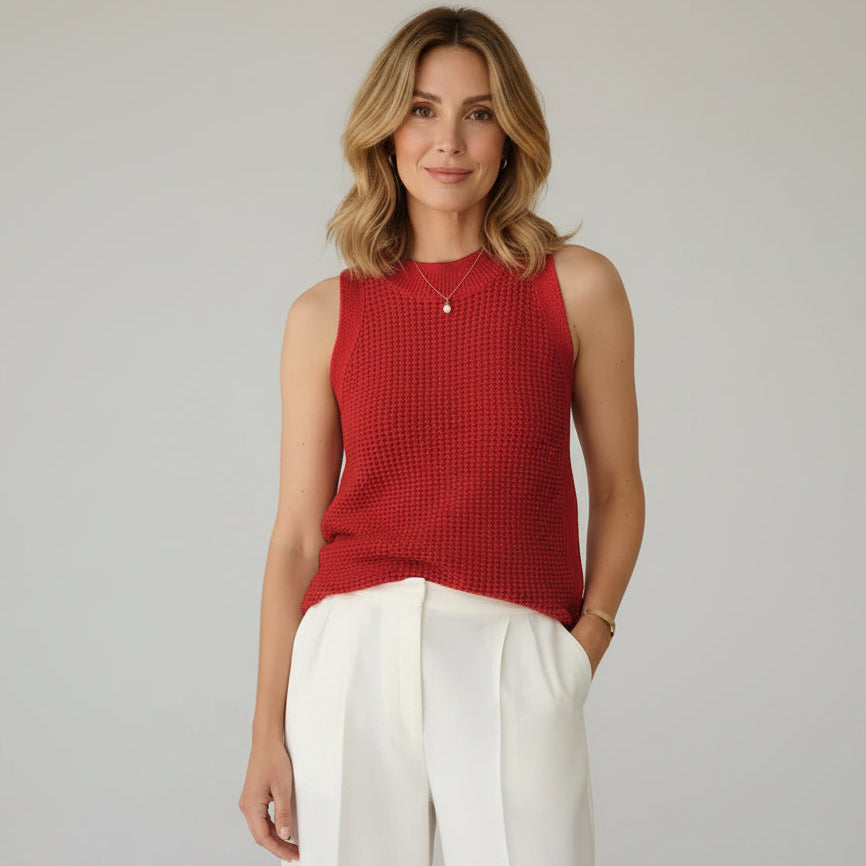 Loose Knit Tank Top Crew Neck Red 2