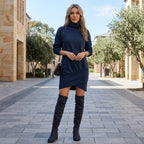Loose Knit Winter Dress with Turtleneck Dark Blue 4