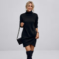 Loose Knit Winter Dress with Turtleneck Black 5