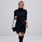 Loose Knit Winter Dress with Turtleneck Black 5