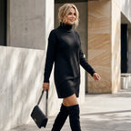 Loose Knit Winter Dress with Turtleneck Black 6