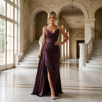 Lustrous Black Tie Dress with Slit Bordeaux 1