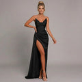 Lustrous Black Tie Dress with Slit Black 2