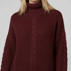 Turtleneck Cable Knit Tunic Sweater
