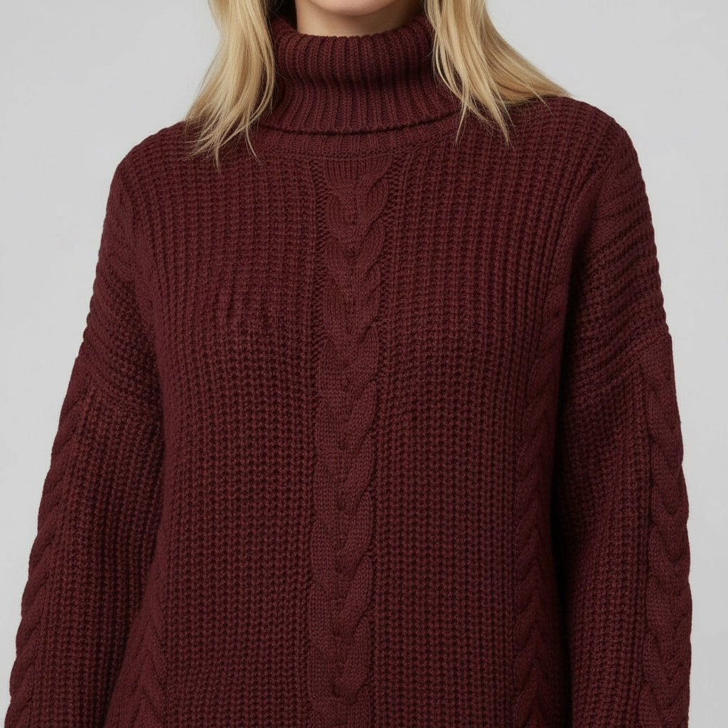 Turtleneck Cable Knit Tunic Sweater