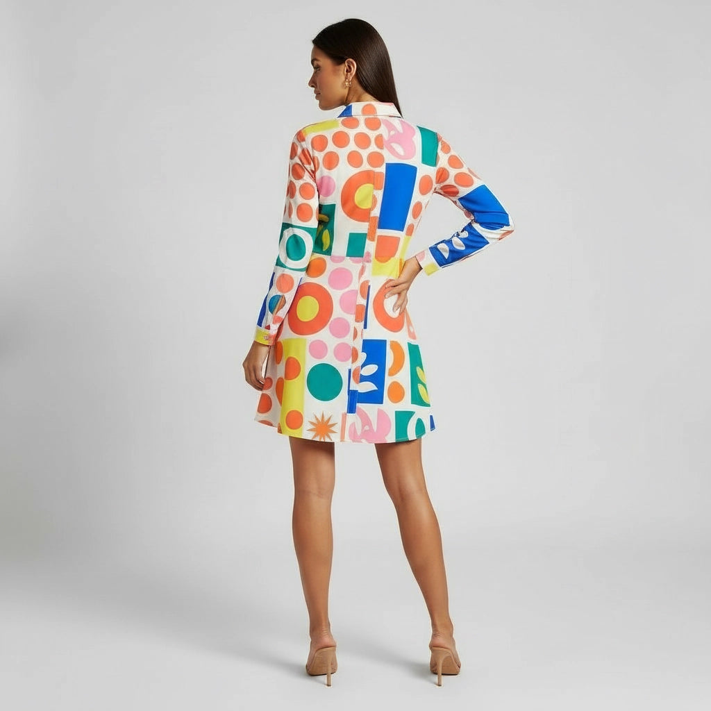 Women's A-Line Mini Dress with Collar
