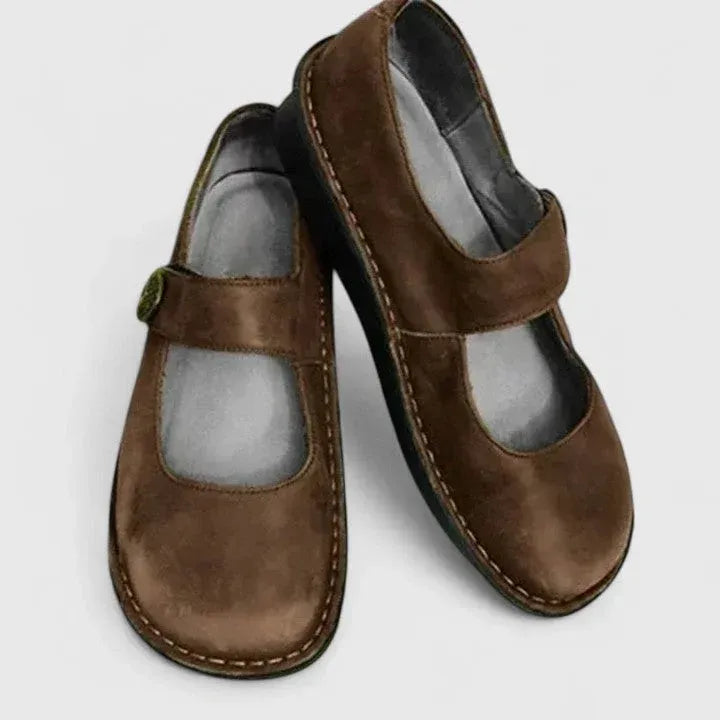 Mary Jane Shoes with Round Toe Flats Brown 6
