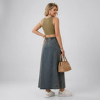 Maxi Denim Skirt with Pockets Dark Blue 3