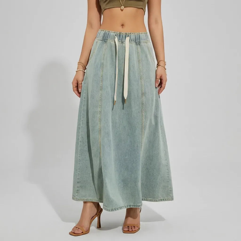 Maxi Denim Skirt with Pockets Light Blue 5