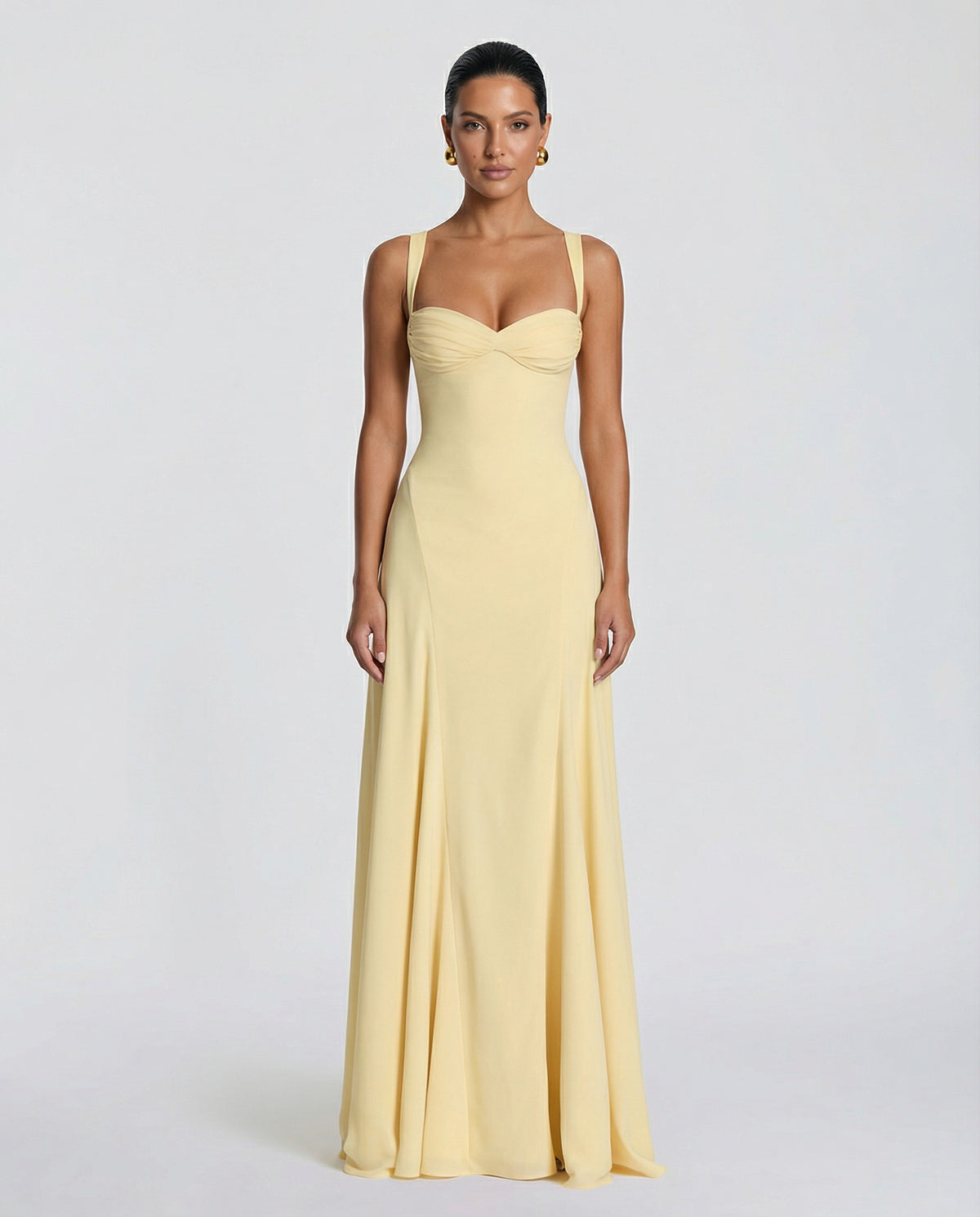 Maxi Dress with Corset Bodice and Lace-Up Back in Yellow – 1