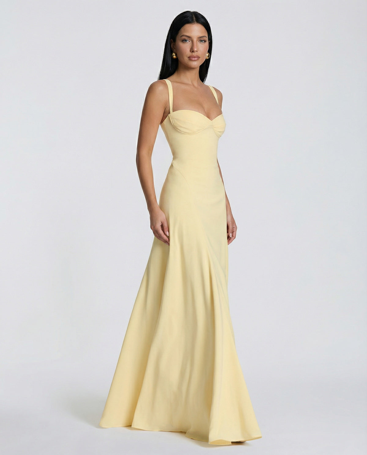 Maxi Dress with Corset Bodice and Lace-Up Back in Yellow – 3