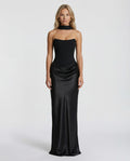 Maxi Dress with Strapless Corset and Draped Skirt in Black – 1