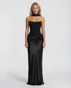 Maxi Dress with Strapless Corset and Draped Skirt in Black – 1