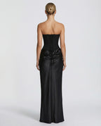 Maxi Dress with Strapless Corset and Draped Skirt in Black – 2