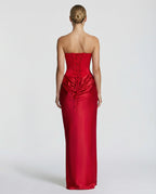 Maxi Dress with Strapless Corset and Draped Skirt in Red – 9