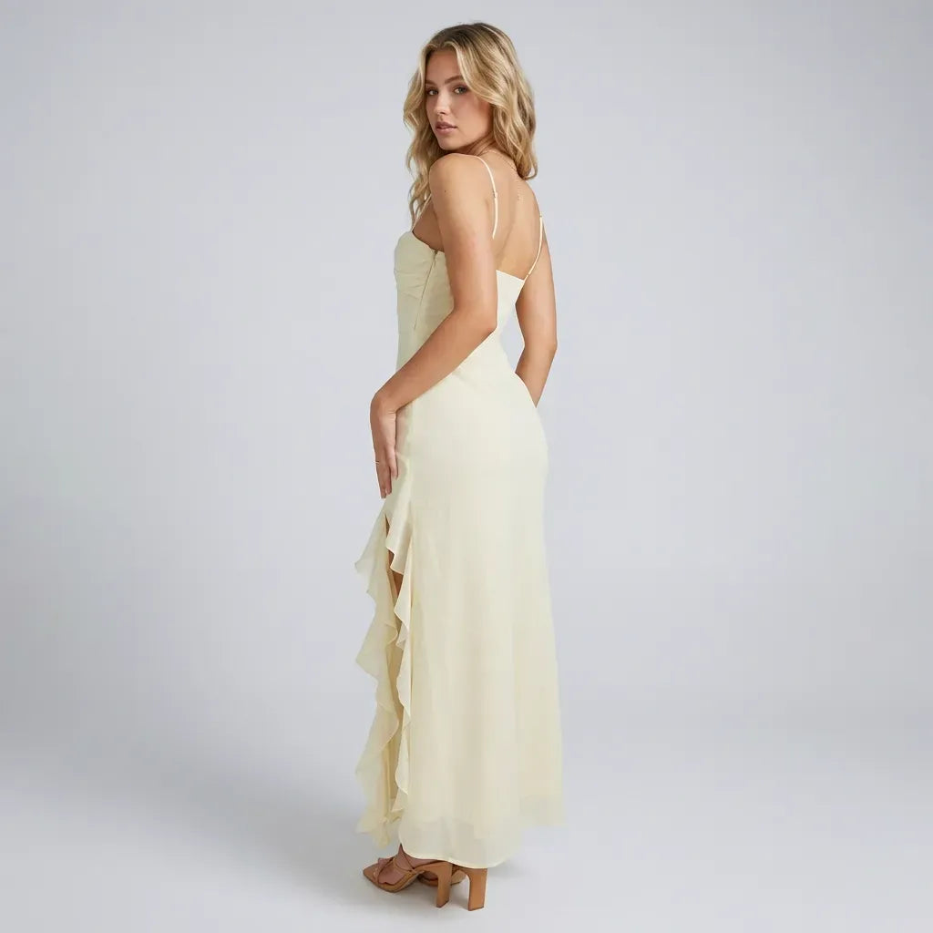  Maxi Wedding Guest Dress with Slit Yellow 1