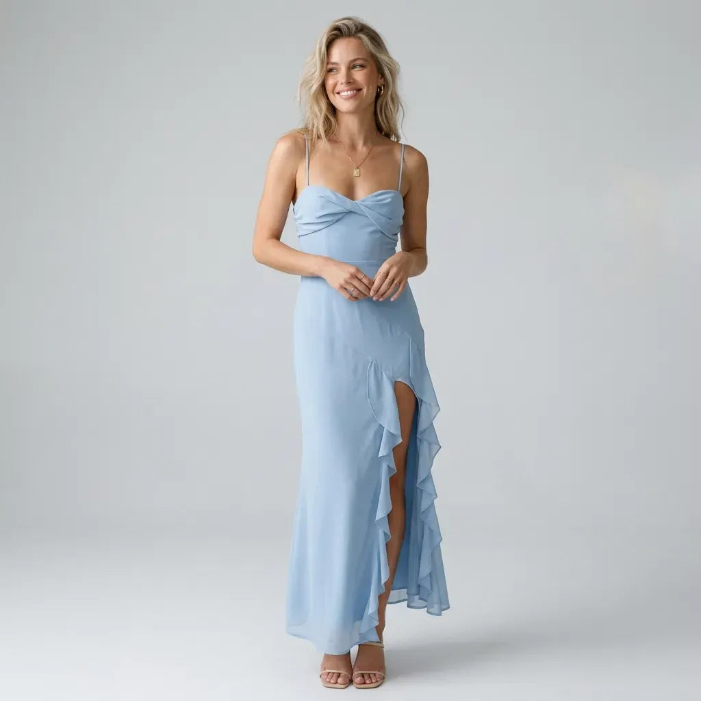  Maxi Wedding Guest Dress with Slit Light Blue 5