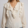 V-Neckline Blouse with Ruffled Collar