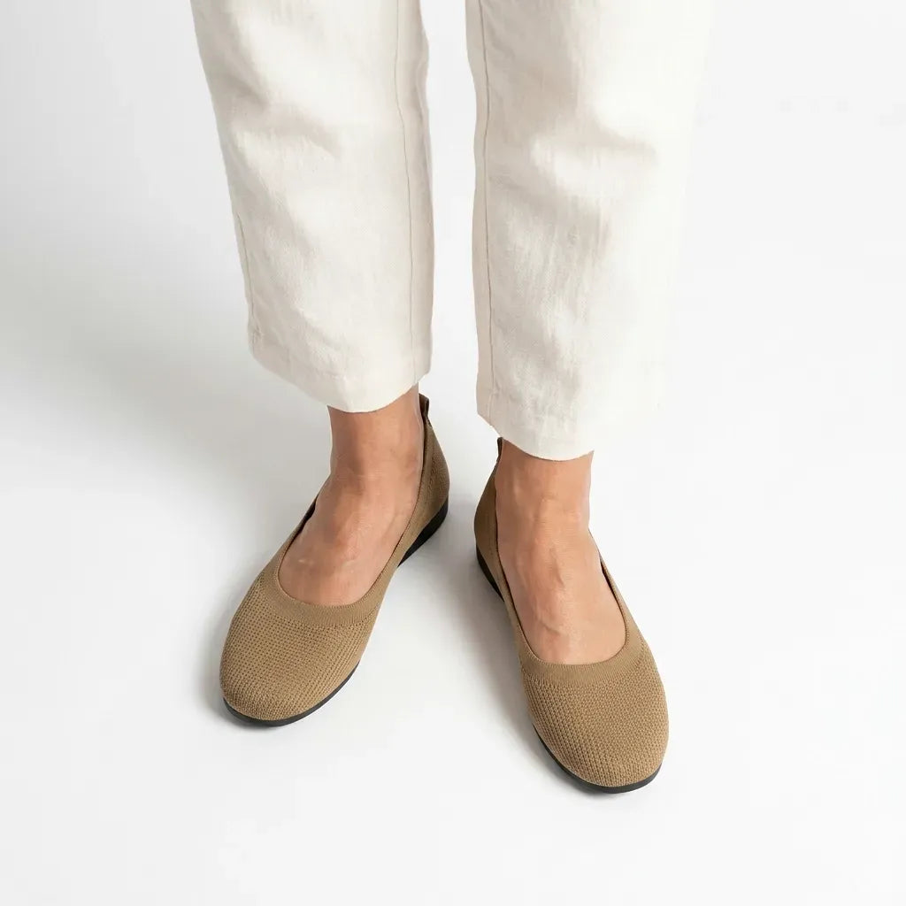 Mesh Ballet Flats with Rounded Toe Khaki 1