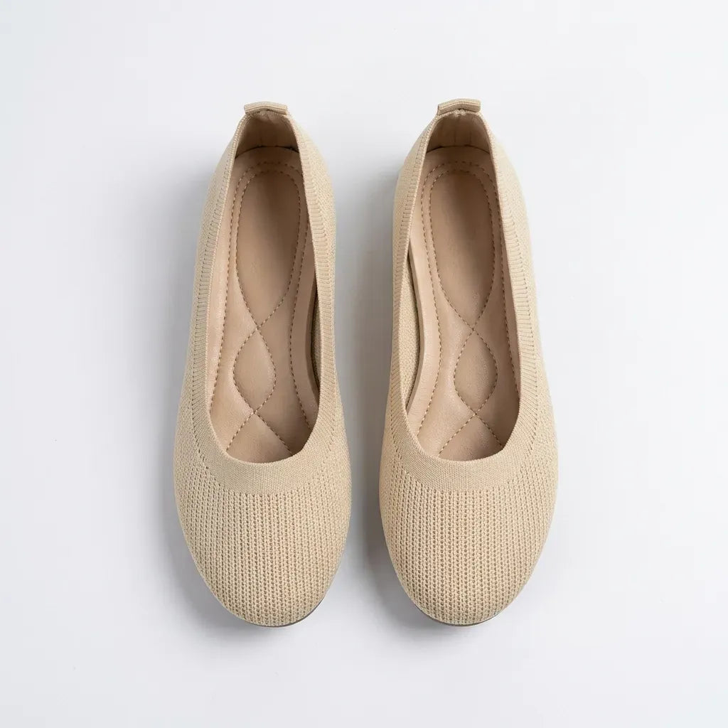 Mesh Ballet Flats with Rounded Toe Beige 2