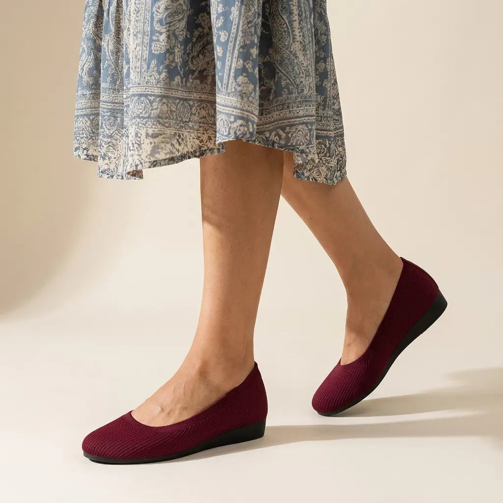 Mesh Ballet Flats with Rounded Toe Red 3