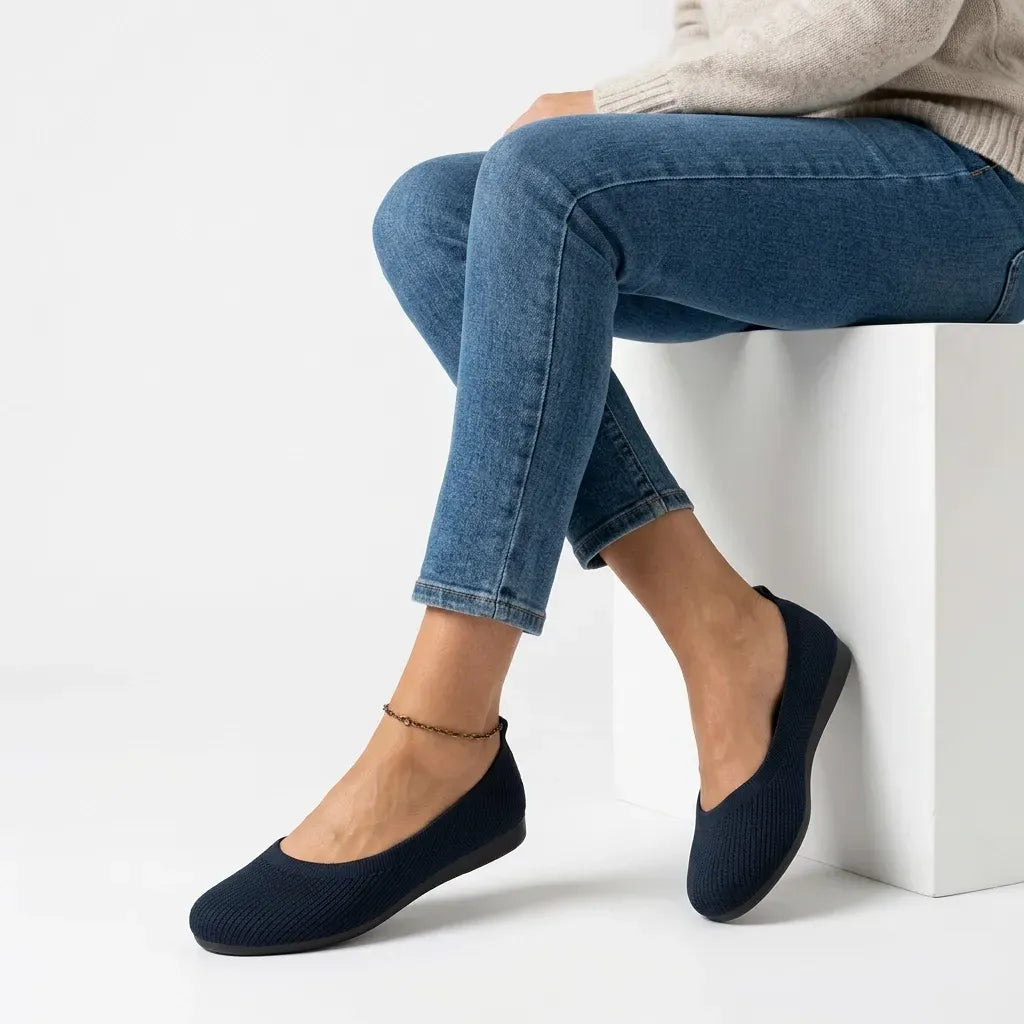 Mesh Ballet Flats with Rounded Toe Navy 6