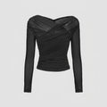 Mesh Off-Shoulder Long Sleeve Top with Ruffle Detail Black 1