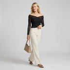 Mesh Off-Shoulder Long Sleeve Top with Ruffle Detail Black 7
