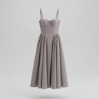 Midi A-Line Cocktail Dress with Spaghetti Straps Grey 11
