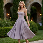Midi A-Line Cocktail Dress with Spaghetti Straps Grey 2