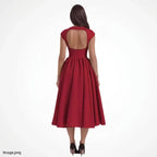 Midi A-Line Wedding Guest Dress with Sleeves Red 1