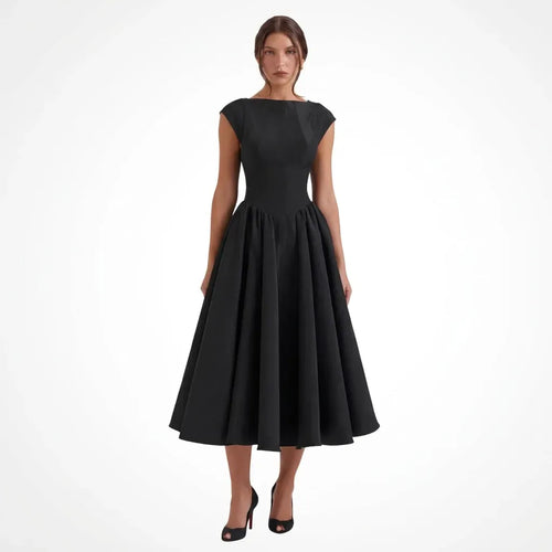 Midi A-Line Wedding Guest Dress with Sleeves Black 3