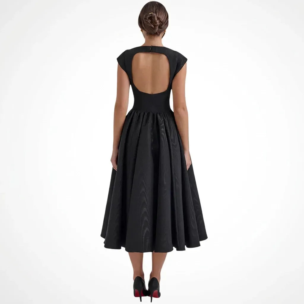 Midi A-Line Wedding Guest Dress with Sleeves Black 5