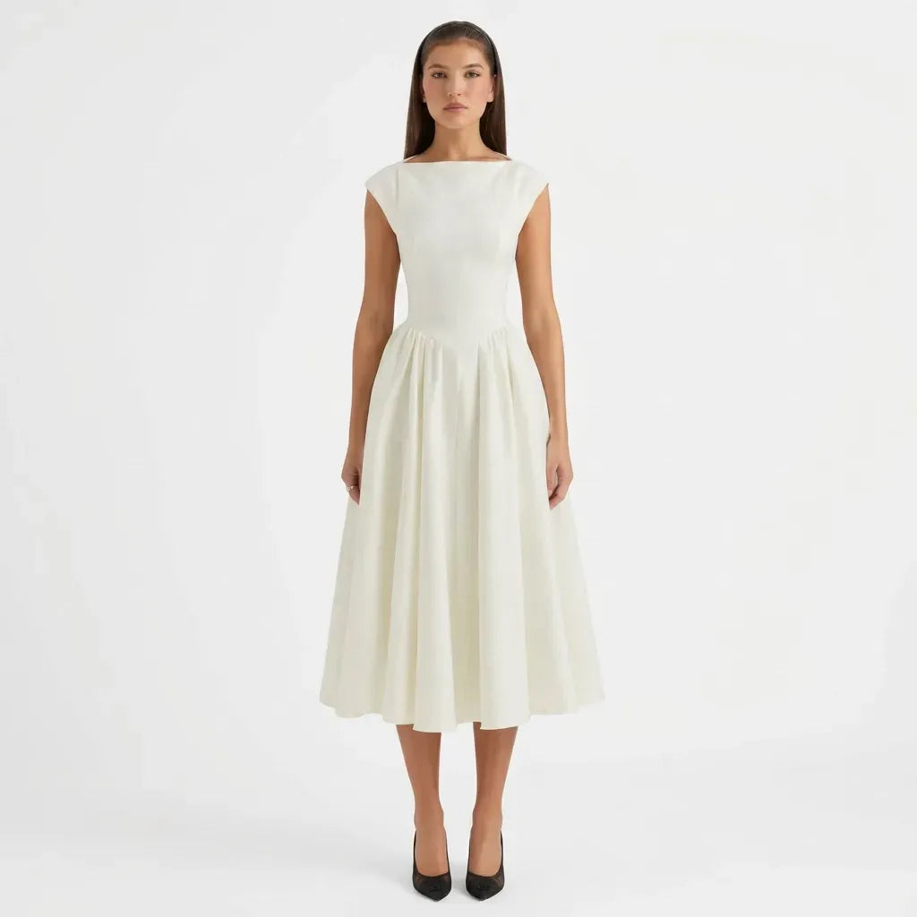 Midi A-Line Wedding Guest Dress with Sleeves White 6