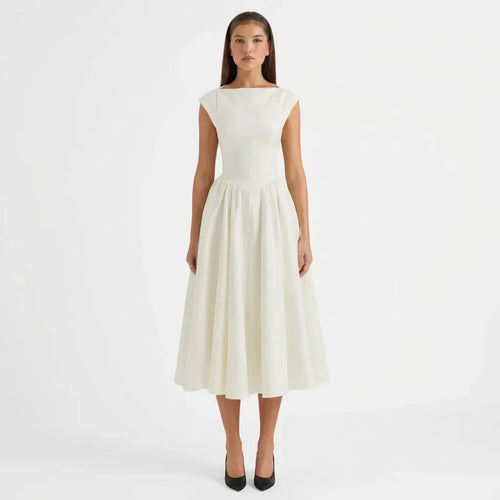Midi A-Line Wedding Guest Dress with Sleeves White 6