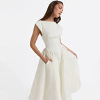Midi A-Line Wedding Guest Dress with Sleeves White 7