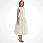 Midi A-Line Wedding Guest Dress with Sleeves White 8