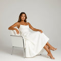 Midi A-Line Wedding Guest Dress with Spaghetti Straps White 4