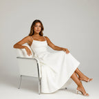 Midi A-Line Wedding Guest Dress with Spaghetti Straps White 4