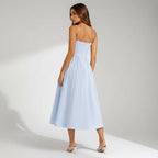 Midi A-Line Wedding Guest Dress with Spaghetti Straps Light Blue 5