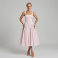 Midi Gingham Dress with Square Neck Pink 2
