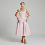 Midi Gingham Dress with Square Neck Pink 2