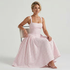 Midi Gingham Dress with Square Neck Pink 3