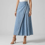 Midi Wrap Denim Skirt with Pockets Light Blue 3