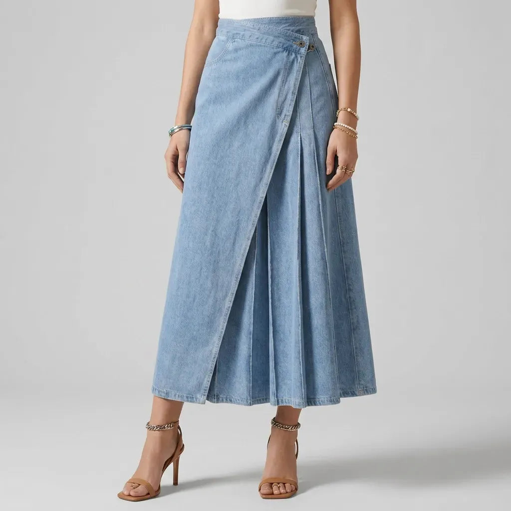 Midi Wrap Denim Skirt with Pockets Light Blue 3