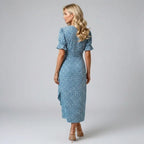 Midi Wrap Dress with V Neck Ruffle Detail Blue 2