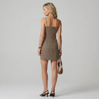 Mini Gingham Dress with Square Neck Brown 2