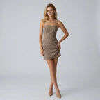 Mini Gingham Dress with Square Neck Brown 5
